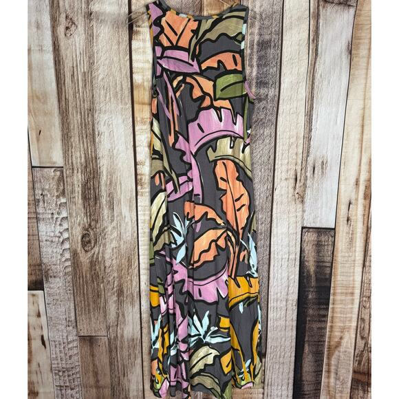 Soft Surroundings Jolyn Dress Maxi Tropical Multi Leaf Nature Medium Sleeveless - Picture 2 of 8